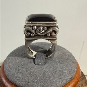 925, Scroll Sterling Silver Black Onyx Statement Ring, Squared Band